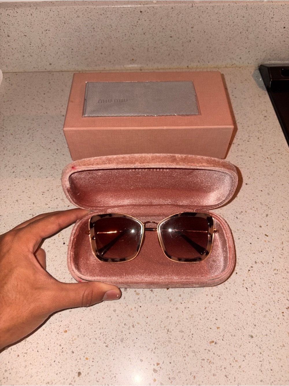 Miu Miu Gold Frame Sunglasses with Brown Gradient Lenses